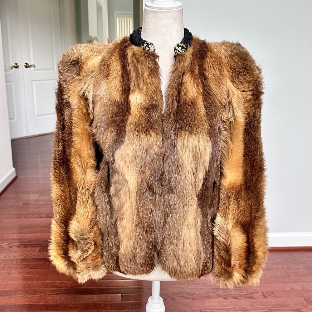 Vintage 100% Fox Fur Natural Gradient Dense Structured Shoulders Jacket Coat